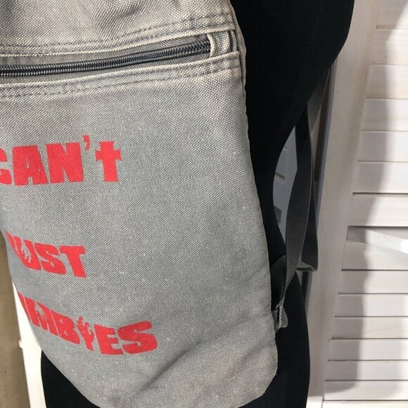 Y2K You Can't Trust Zombies Goth Grunge Gray Canvas Backpack - Picture 5 of 11